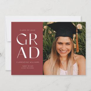 Garnet Grad Block Modern Photo Graduation Invitation