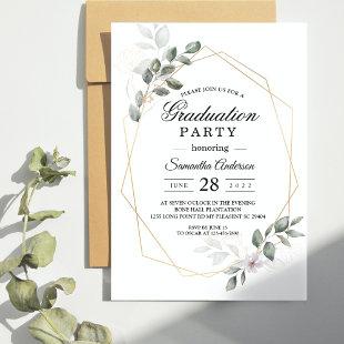Gentle Greenery Watercolor Leaf Frame & Flower Invitation