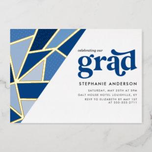 Geo Fractal | Blue Graduation Party Foil Invitation