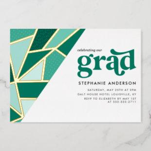 Geo Fractal | Green Graduation Party Foil Invitation