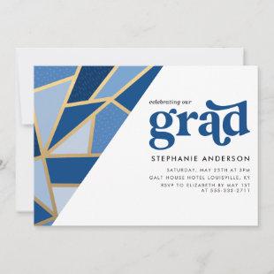 Geo Fractal | Modern Blue Graduation Party Invitation