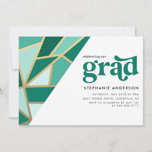 Geo Fractal | Modern Green Graduation Party Invitation