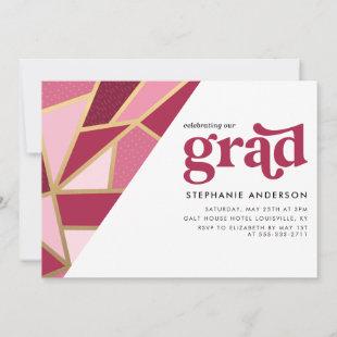 Geo Fractal | Modern Pink Graduation Party Invitation