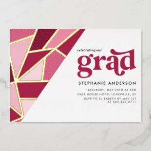 Geo Fractal | Pink Graduation Party Foil Invitation