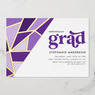 Geo Fractal | Purple Graduation Party Foil Invitation