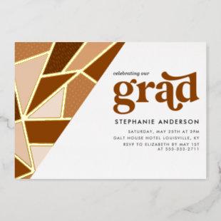Geo Fractal | Terracotta Graduation Party Foil Invitation