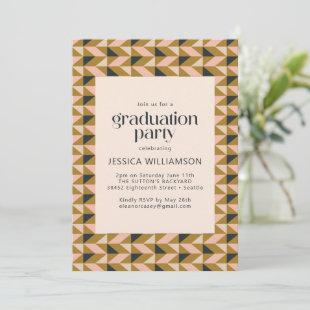 Geometric Art Deco Blush and Gold Graduation Party Invitation