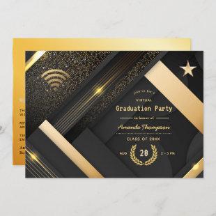 Geometric Black and Gold Virtual Graduation Party Invitation