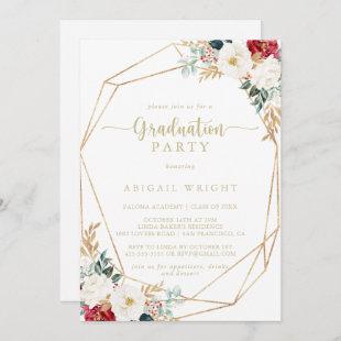 Geometric Classic Gold Floral Graduation Party   Invitation