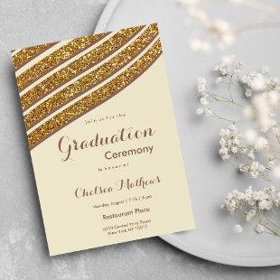 Geometric ivory brown gold glitter Graduation  Invitation