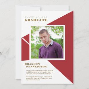 Geometric Red Color Block Triangles Graduation Announcement
