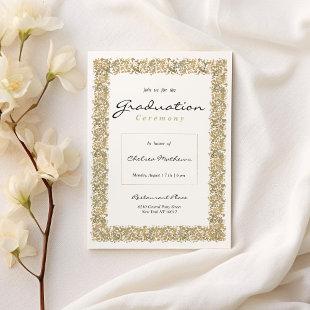 Geometric white gold confetti luxury Graduation Invitation