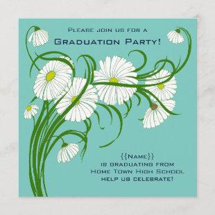 Gerber Daisy Flowers w Turquoise Graduation Party Invitation