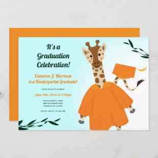 Giraffe Animal Orange Green Blue Kid Graduation Invitation