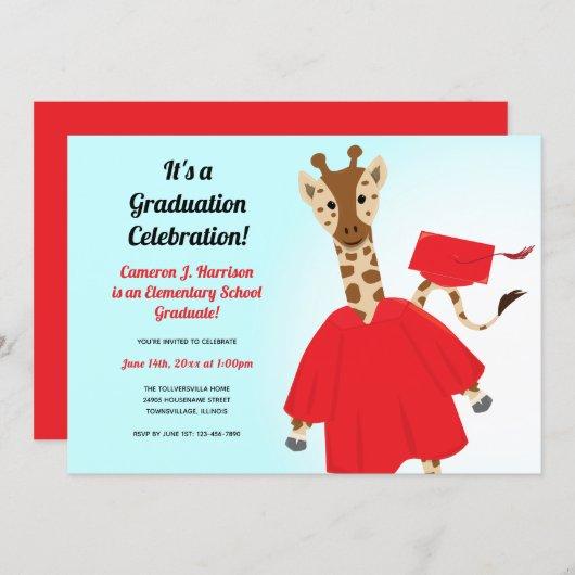 Giraffe Animal Red Black Blue Kid Graduation Invitation
