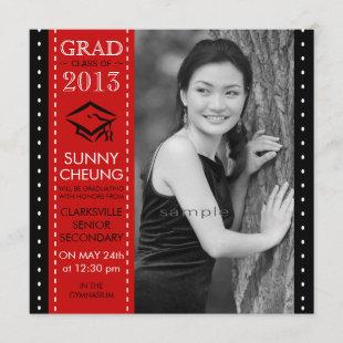 Girl Grad Red and Black Large Photo Graduation Announcement