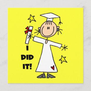 Girl Graduate in White Cap and Gown Flat Cards