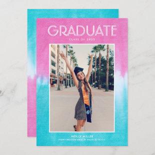 Girl Tie Dye Photo Digital High School Graduation Invitation