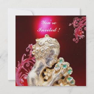 GIRL WITH FLOWERS ,Red Burgundy Ruby Invitation