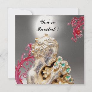 GIRL WITH FLOWERS ,Red Burgundy Ruby,White Invitation