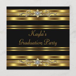Girls Black and Gold Graduation Party Invitation