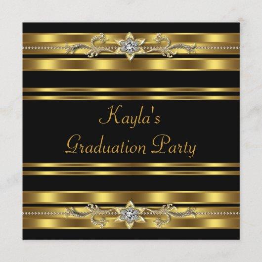 Girls Black and Gold Graduation Party Invitation