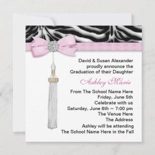 Girls Pink Zebra Graduation Announcements