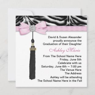 Girls Pink Zebra Graduation Announcements