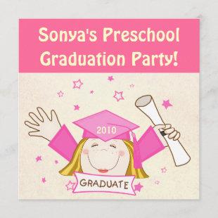 Girls Preschool / Kindergarten Graduation Party Invitation