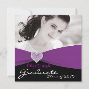 Girls Purple and Black Photo Graduation Invitation