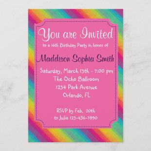 Girls Rainbow Birthday Invitations