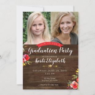 Girls Rustic Floral Graduation Party Invitation
