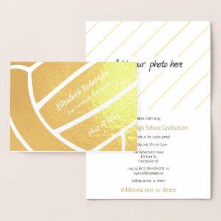 Girl's volleyball athlete graduation party gold foil card