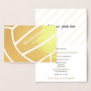 Girl's volleyball athlete graduation party gold foil card
