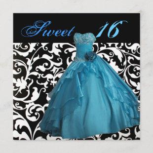 girly ball gown dress sweet sixteen party invitation