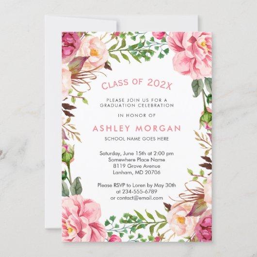Girly Floral Chic Class of 2023 Graduation Party Invitation