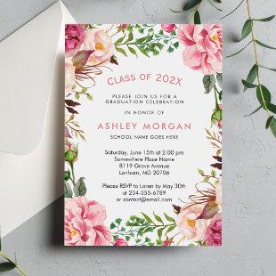 Girly Floral Chic Class of 2024 Graduation Party Invitation