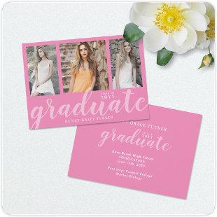 Girly Graduate 3-Photo Collage Pink Graduation Announcement