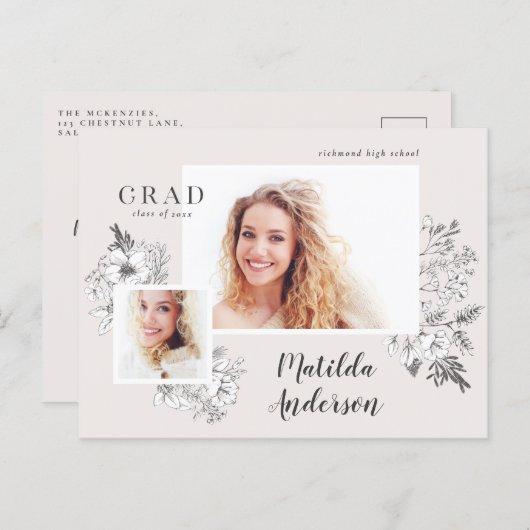 Girly multi photo floral elegant graduation party  invitation postcard
