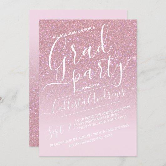 Girly Pink Faux Sparkly Glitter Ombre Graduation Invitation