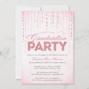 Girly Pink Glitter Gems Graduation Party Invitation