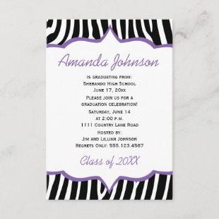 Girly Purple and Zebra Print Graduation Party Invitation