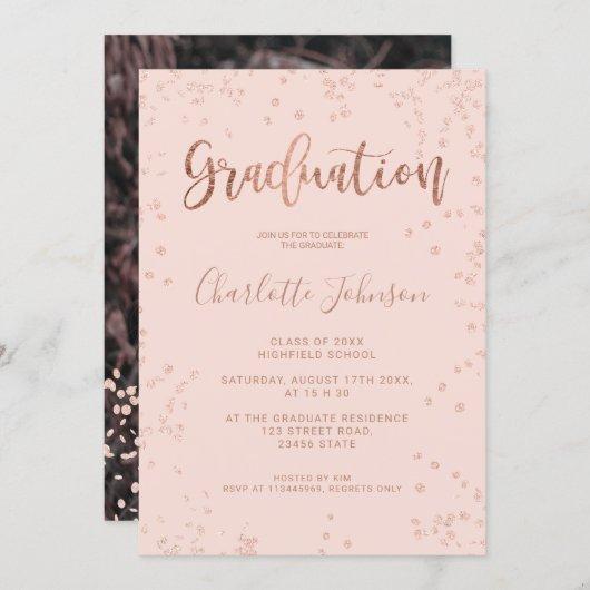 Girly rose gold foil confetti pink graduation invitation