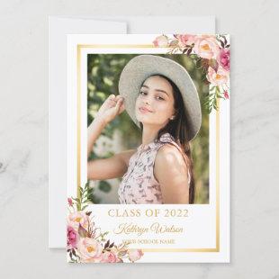 Girly Rustic Floral Gold Photo Graduation Party Invitation