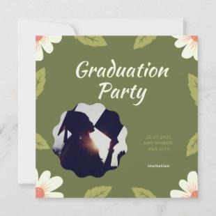 Girly Rustic Floral Gold Photo Graduation Party  Invitation