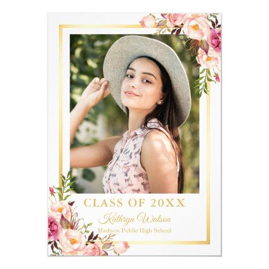 Girly Rustic Floral Gold Photo Graduation Party