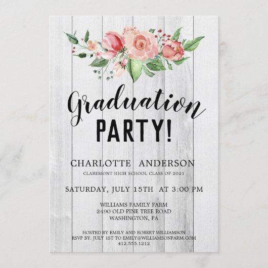 Girly Rustic Photo Floral  Graduation Party Invite