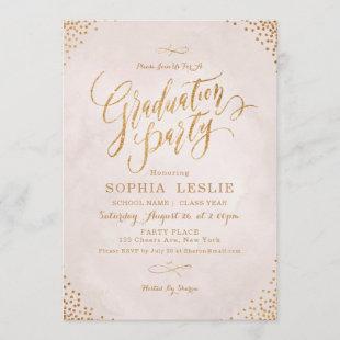 Glam blush rose gold calligraphy graduation party invitation