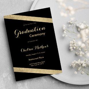Glam classy black gold geometrical Graduation Invitation