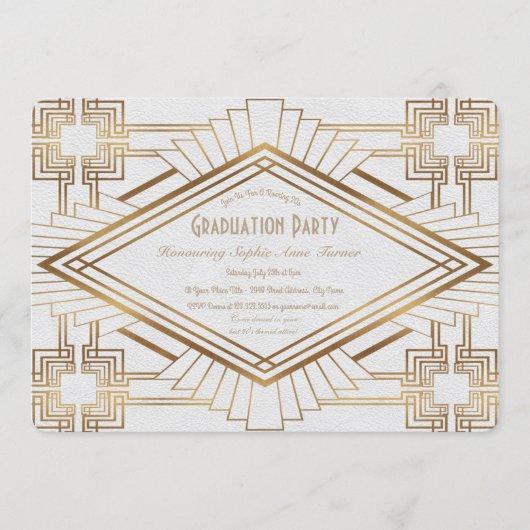 Glam Gold and White Great Gatsby Graduation Party Invitation
